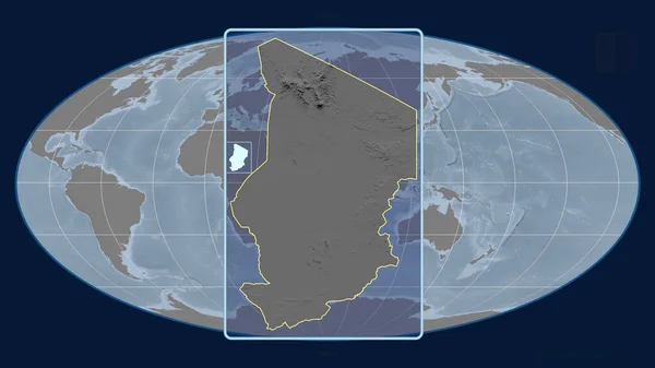 Mollweide Projekcióban Található Globális Térképpel Összevetve Csádi Kontextusra Közelítve Alakzat — Stock Fotó