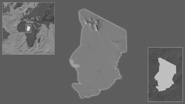 Nahaufnahme Des Tschad Und Seiner Lage Der Region Und Zentrum — Stockfoto