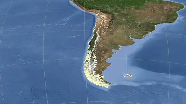 Χιλή Και Γειτονιά Της Μακρινή Πλάγια Προοπτική Σχήμα Περιγράφεται Δορυφορικές — Φωτογραφία Αρχείου