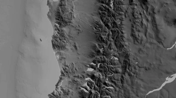 智利阿劳卡尼亚地区 有湖泊和河流的灰度地图 形状与它的国家相对应 3D渲染 — 图库照片