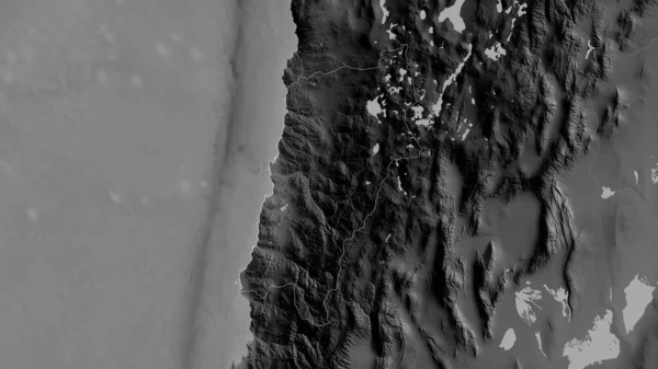 Atacama Region Von Chile Graustufige Karte Mit Seen Und Flüssen — Stockfoto