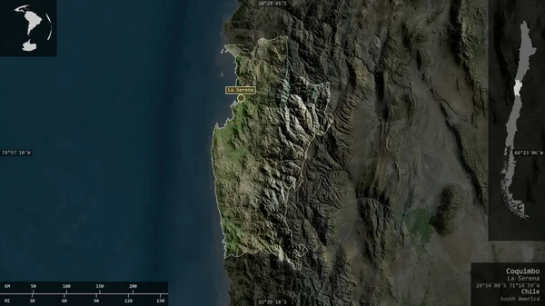 Coquimbo Region Chile Satellitenbilder Gestalt Die Sich Mit Informativen Überlagerungen — Stockfoto
