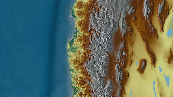 Coquimbo Regione Cile Rilievo Colorato Con Laghi Fiumi Forma Delineata — Foto Stock