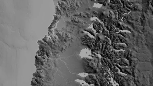 Лос Риос Область Чили Карта Масштабе Grayscaled Лаками Риверами Форма — стоковое фото