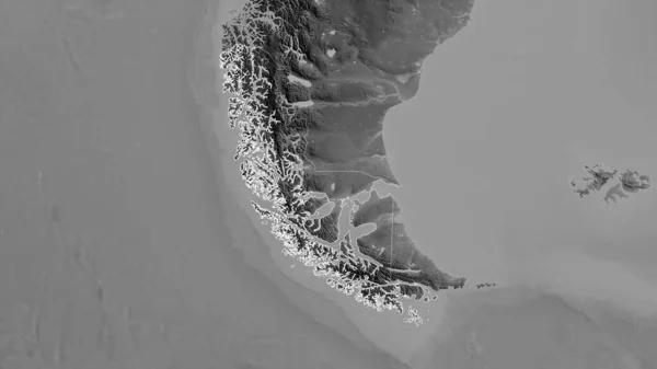 Магальянес Мбала Чилена Регион Чили Карта Масштабе Grayscaled Лаками Риверами — стоковое фото
