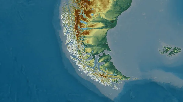 智利地区的Magallanes Naqutica Chilena 五彩斑斓的湖泊和河流 形状与它的国家相对应 3D渲染 — 图库照片