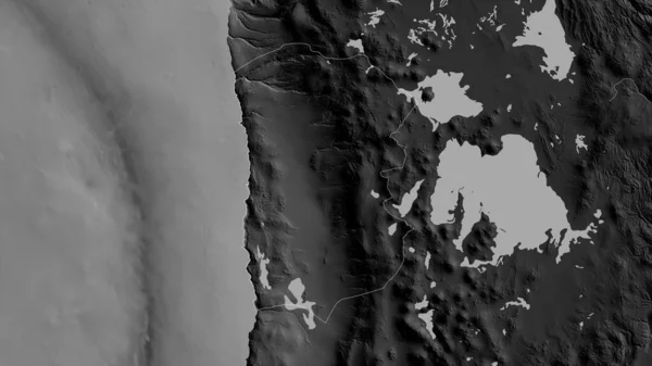 チリのタラパカ地方 湖や川とグレースケールの地図 形状は その国の領域に対して概説 3Dレンダリング — ストック写真