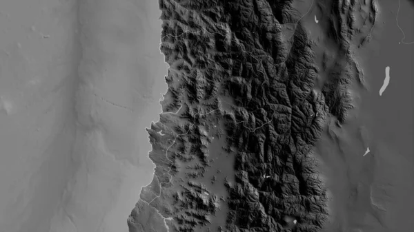 Valparaiso Region Chile Grayscaled Map Lakes Rivers Shape Outlined Its — Stock Photo, Image