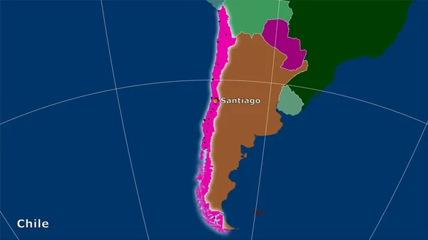 Chile area on the administrative divisions map in the stereographic projection - main composition