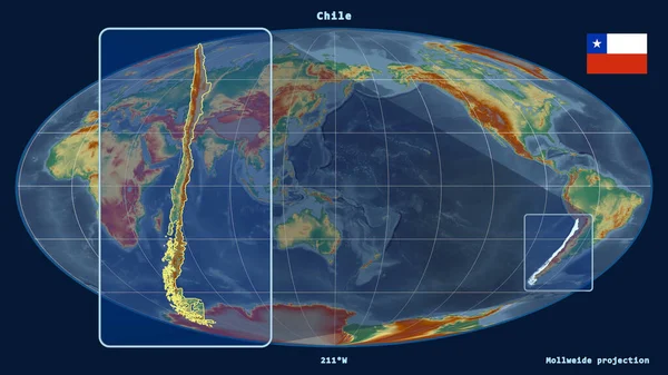 Vergrößerte Ansicht Chiles Mit Perspektivischen Linien Gegen Eine Weltkarte Der — Stockfoto