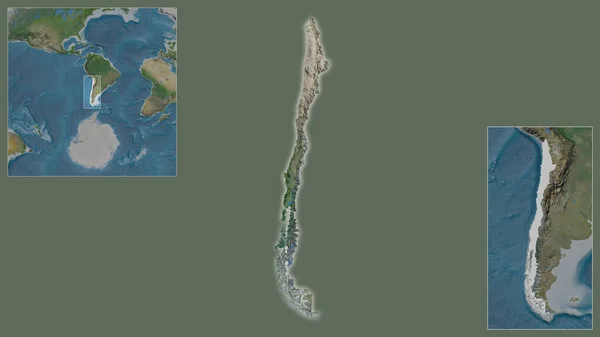 Крупный План Чили Расположение Регионе Центре Крупномасштабной Карты Мира Спутниковые — стоковое фото