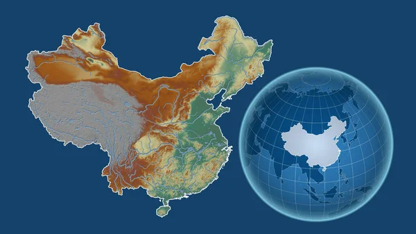 China Globo Con Forma Del País Contra Mapa Ampliado Con — Foto de Stock