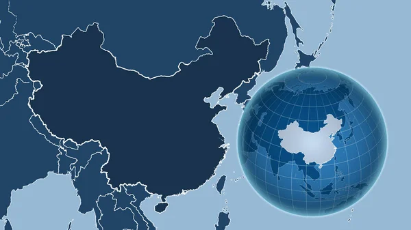 Китай Глобус Формі Країни Проти Масштабованої Карти Контуром Тільки Суша — стокове фото