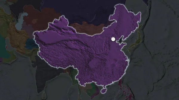 Подчеркнутая Область Китая Столицей Обезвоженной Карте Окрестностей Цветная Карта Административного — стоковое фото