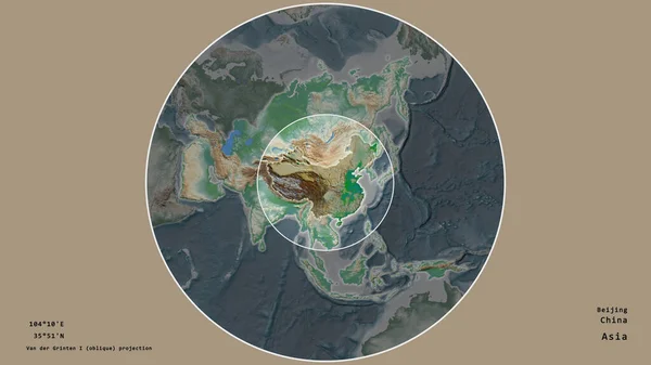 Area Della Cina Segnata Con Cerchio Sulla Mappa Larga Scala — Foto Stock