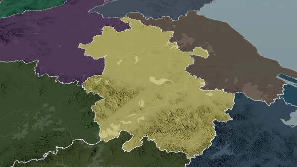 Аньхой Провинция Китая Увеличена Выделена Цветная Карта Административного Деления Рендеринг — стоковое фото