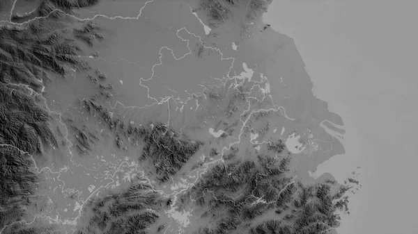中国の安徽省 湖や川とグレースケールの地図 形状は その国の領域に対して概説 3Dレンダリング — ストック写真
