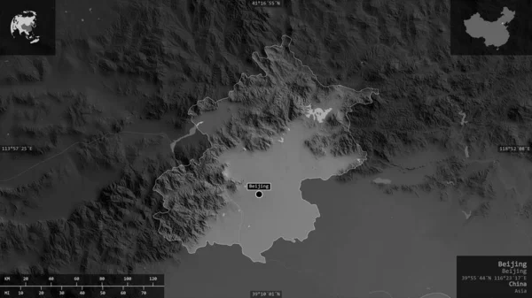 Pekin Miasto Chinach Mapa Szarości Jeziorami Rzekami Kształt Przedstawiony Swoim — Zdjęcie stockowe