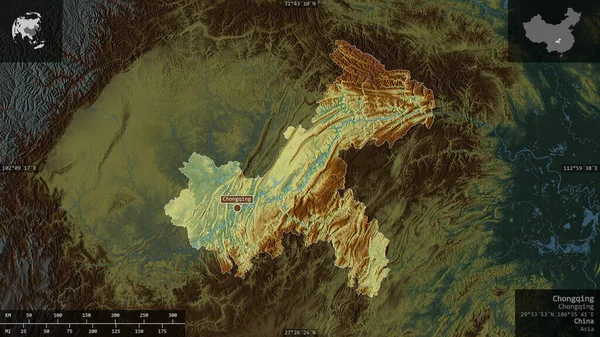 Chongqing Municipio China Relieve Colores Con Lagos Ríos Forma Presentada — Foto de Stock