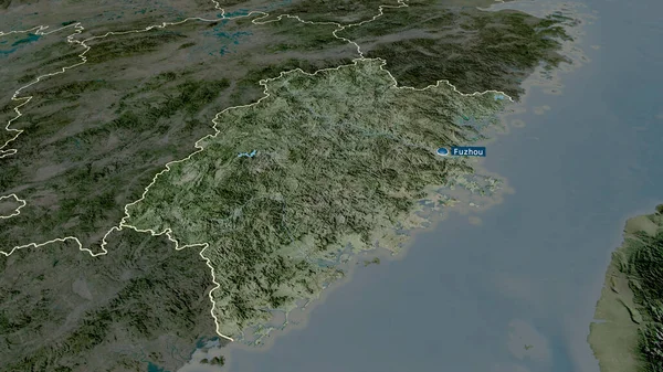 Fujian Provincia China Zoomed Destacó Con Capital Imágenes Satélite Renderizado — Foto de Stock