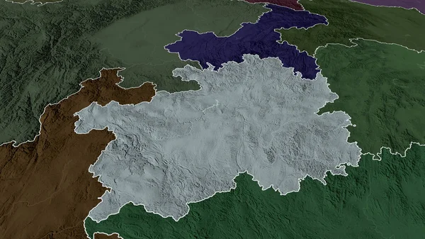 Guizhou - province of China zoomed and highlighted. Colored and bumped map of the administrative division. 3D rendering