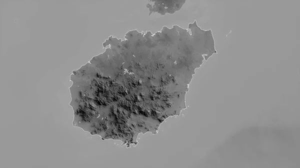 中国の省海南島 湖や川とグレースケールの地図 形状は その国の領域に対して概説 3Dレンダリング — ストック写真