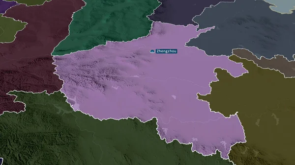 Che Nan Čínská Provincie Přiblížila Zvýraznila Kapitálem Barevná Poďobaná Mapa — Stock fotografie
