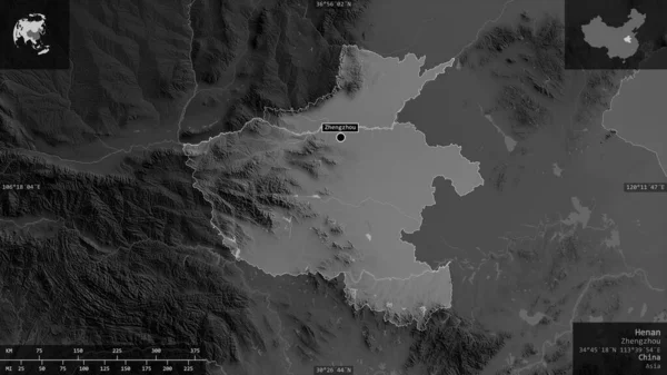 Henan Prowincja Chin Mapa Szarości Jeziorami Rzekami Kształt Przedstawiony Swoim — Zdjęcie stockowe