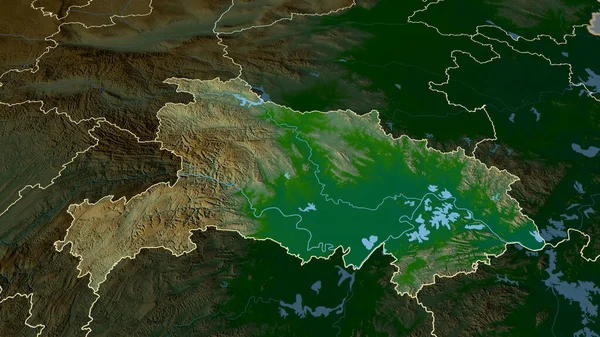 Hubei Provincia Della Cina Ingrandita Evidenziata Principali Caratteristiche Del Paesaggio — Foto Stock