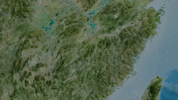 Jiangxi, province of China. Satellite imagery. Shape outlined against its country area. 3D rendering