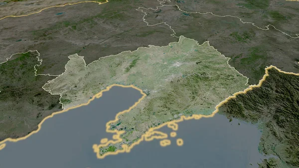 遼寧省 中国の省が拡大し 強調した 衛星画像 3Dレンダリング — ストック写真