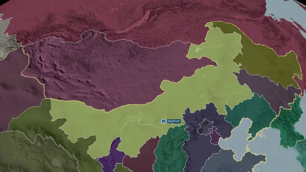 Nei Mongol Región Autónoma China Ampliada Destacada Con Capital Mapa —  Fotos de Stock