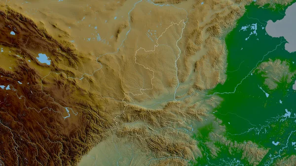 Shaanxi Provincia China Datos Sombreado Colores Con Lagos Ríos Forma —  Fotos de Stock