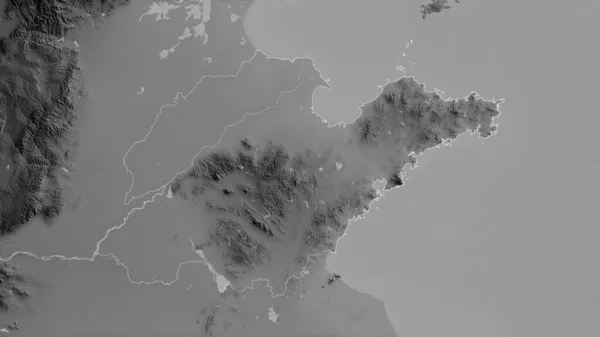 Shandong Provincia China Mapa Escala Grises Con Lagos Ríos Forma — Foto de Stock