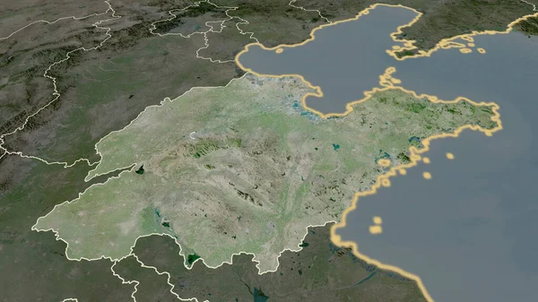 Шаньдун Провинция Китая Увеличена Выделена Спутниковые Снимки Рендеринг — стоковое фото