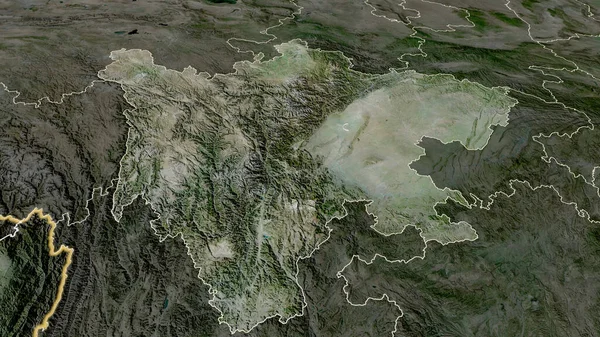 Sichuan Province Chine Zoomé Mis Évidence Imagerie Satellite Rendu — Photo