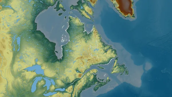Quebec Província Canadá Alívio Colorido Com Lagos Rios Forma Delineada — Fotografia de Stock