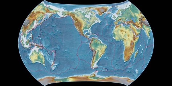 Světová Mapa Canters Polyconic Projekce Soustředí Západní Délky Topografická Reliéfní — Stock fotografie