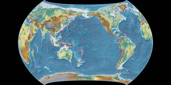 Mapa Świata Projekcji Canters Polyconic Skupiona 170 Zachodniej Długości Geograficznej — Zdjęcie stockowe
