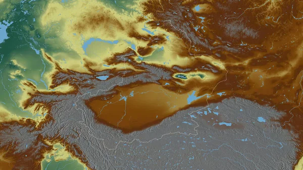 新疆ウィグル 中国の自治区 湖や川と色の救済 形状は その国の領域に対して概説 3Dレンダリング — ストック写真