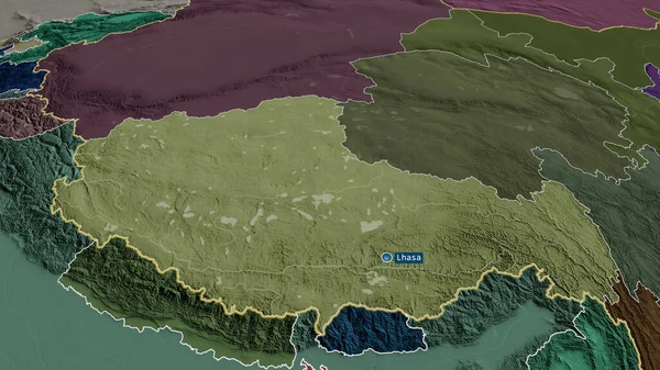 Сицзан Автономный Район Китая Увеличенный Выделенный Капиталом Цветная Карта Административного — стоковое фото