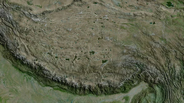 Xizang, autonomous region of China. Satellite imagery. Shape outlined against its country area. 3D rendering