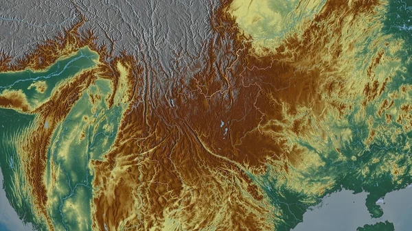 中国の雲南省 湖や川と色の救済 形状は その国の領域に対して概説 3Dレンダリング — ストック写真