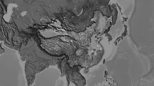 Περιοχή Της Κίνας Στον Υψομετρικό Χάρτη Bilevel Στην Στερεογραφική Προβολή — Φωτογραφία Αρχείου