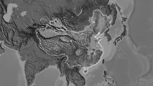 Κίνα Περιοχή Στο Χάρτη Ανύψωσης Bilevel Στην Στερεογραφική Προβολή Ακατέργαστη — Φωτογραφία Αρχείου