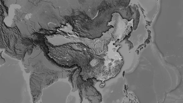 Área China Mapa Elevação Escala Cinza Projeção Estereográfica Composição Bruta — Fotografia de Stock