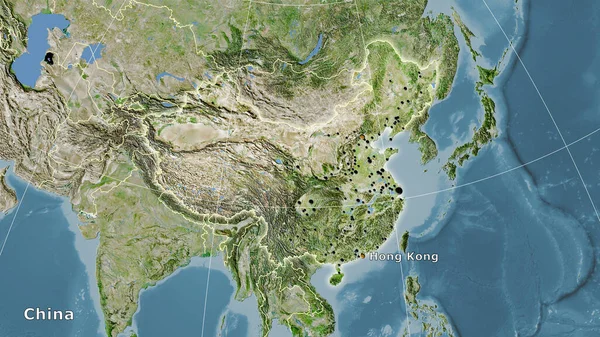 Kina Område Satelliten Karta Den Stereografiska Projektionen Huvudsammansättning — Stockfoto