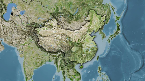 Zone Chinoise Sur Satellite Une Carte Dans Projection Stéréographique Composition — Photo
