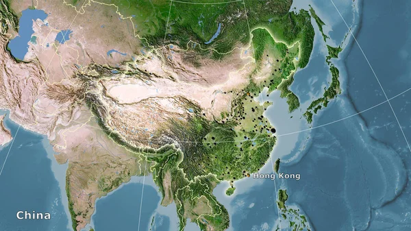 Zone Chinoise Sur Carte Satellite Dans Projection Stéréographique Composition Principale — Photo