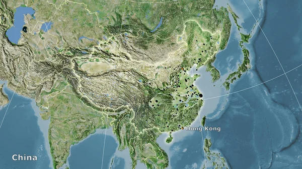 Zone Chine Sur Carte Satellite Dans Projection Stéréographique Composition Principale — Photo